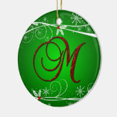 Rode groene hulst eerste kerst M ornament (Links)