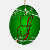 Rode Groene Hulst Initiaal G Kerst Ornament (Rechts)