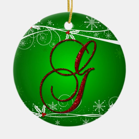 Rode Groene Hulst Initiaal G Kerst Ornament (Voorkant)