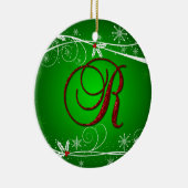 Rode Groene Hulst Initiaal R Kerst Ornament (Rechts)