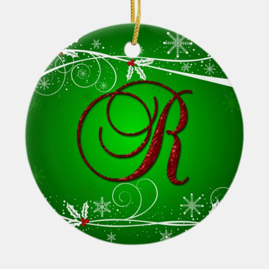 Rode Groene Hulst Initiaal R Kerst Ornament (Voorkant)
