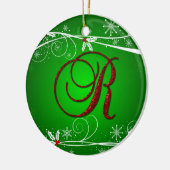 Rode Groene Hulst Initiaal R Kerst Ornament (Links)
