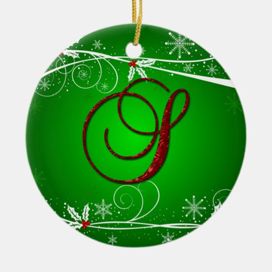 Rode groene hulst initiaal S kerstornament Keramisch Ornament (Voorkant)