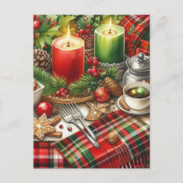 Rode & Groene Kaarslicht met Kerstkoekjes Kerstmis Briefkaart