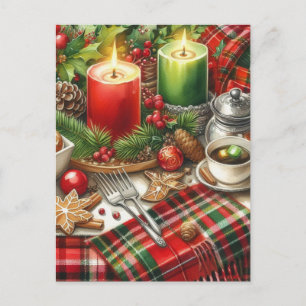 Rode & Groene Kaarslicht met Kerstkoekjes Kerstmis Briefkaart