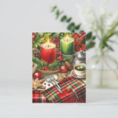 Rode & Groene Kaarslicht met Koekjes Kerstmis Briefkaart (Staand voorkant)