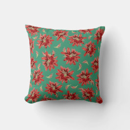 Rode Groene Kerst Cactus Bloemen Bloemmotief Kussen