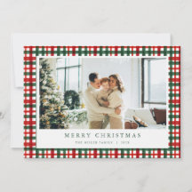 Rode groene kerst geruite foto vakantiekaart