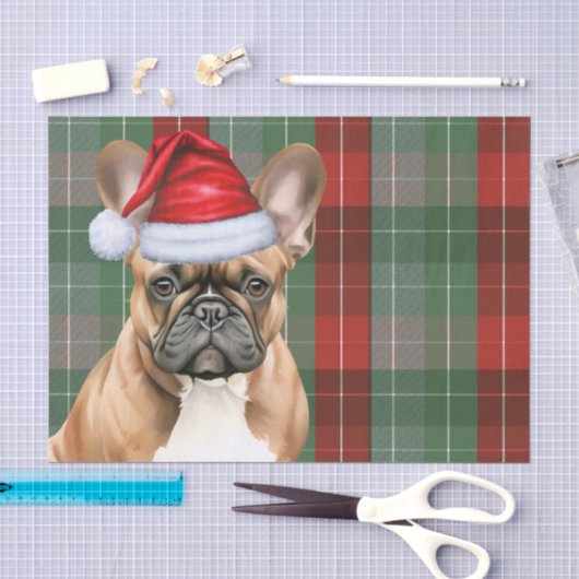 Rode groene kerst geruite Franse Bulldog Tissuepapier (Craft)