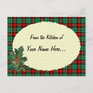 Rode Groene Kerst Holly Aangepaste Receptkaart Briefkaart