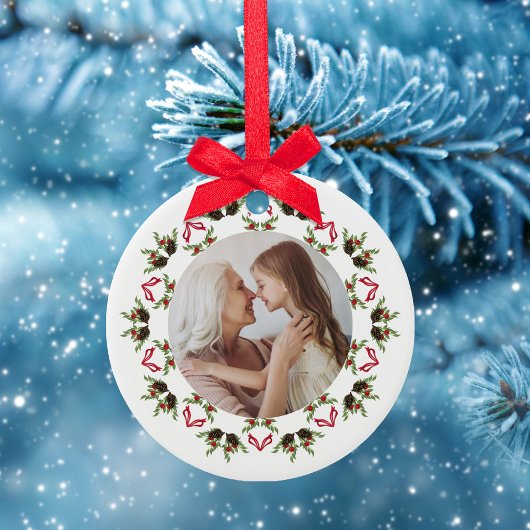 Rode Groene Kerst Krans Foto Sjabloon Keramisch Ornament