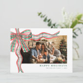 Rode Groene Kerst Plaid Bow Foto Vakantie Kaart (Staand voorkant)