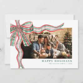 Rode Groene Kerst Plaid Bow Foto Vakantie Kaart
