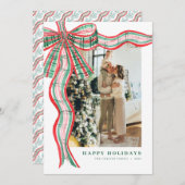 Rode & Groene Kerst Plaid Bow Foto Vakantie Kaart (Voorkant / Achterkant)
