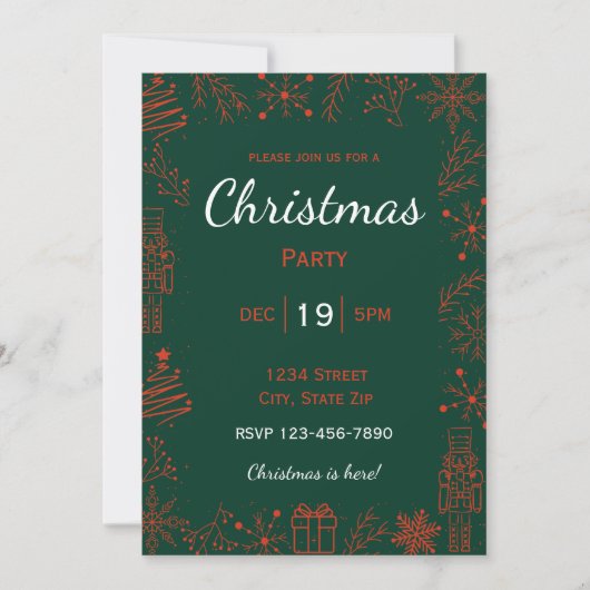 Rode & Groene Kerst Uitnodiging | Moderne Glam Ker (Voorkant)