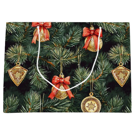 Rode groene kerstbomen Gouden Ornamenten Groot Cadeauzakje (Voorkant)