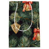 Rode groene kerstbomen Gouden Ornamenten Medium Cadeauzakje (Voorkant)