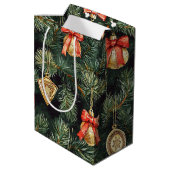 Rode groene kerstbomen Gouden Ornamenten Medium Cadeauzakje (Achterkant Gekanteld)