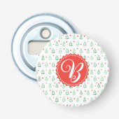 Rode & Groene Kerstboom Button Flesopener (Voorkant)