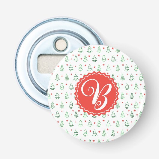 Rode & Groene Kerstboom Button Flesopener (Voorkant)