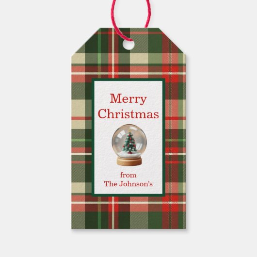 Rode Groene Kerstboom Geruit Cadeaulabel (Voorkant)