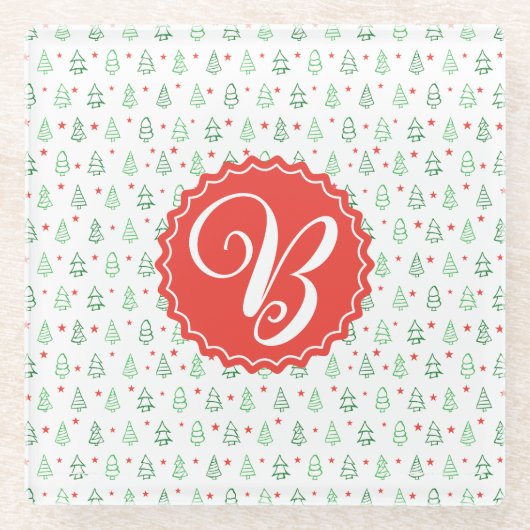 Rode & Groene Kerstboom Glazen Onderzetter (Voorkant)