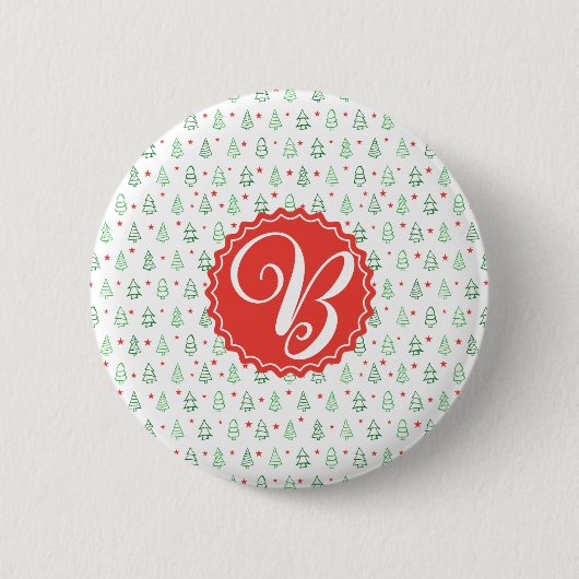 Rode & Groene Kerstboom Ronde Button 5,7 Cm (Voorkant)