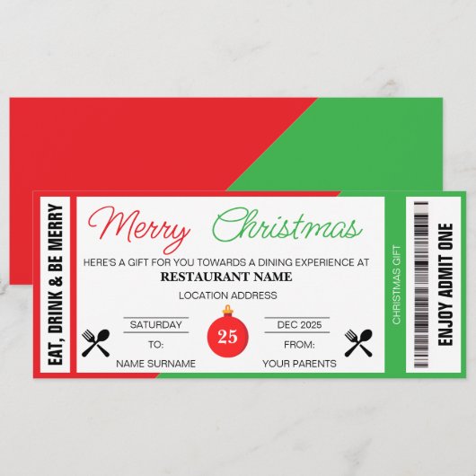 Rode Groene Kerstcadeaubon (Voorkant / Achterkant)