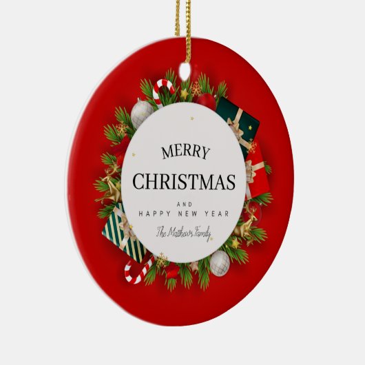 Rode groene kerstcadeaus keramisch ornament (Rechts)