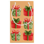 Rode, groene kerstcadeaus Oranje kleine cadeau Klein Cadeauzakje (Achterkant)