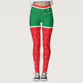 Rode Groene Kerstelf Naam Leggings (Voorkant)