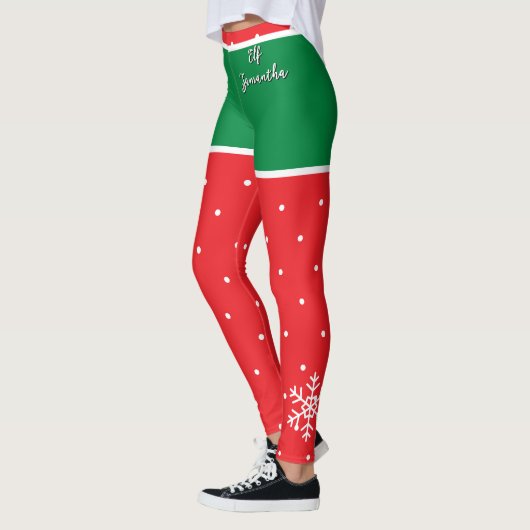 Rode Groene Kerstelf Naam Leggings (Links)