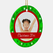 Rode groene kerstfoto personaliseren keramisch ornament (Rechts)