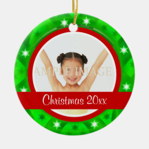 Rode groene kerstfoto personaliseren keramisch ornament