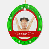Rode groene kerstfoto personaliseren keramisch ornament (Links)