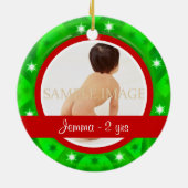 Rode groene kerstfoto personaliseren keramisch ornament (Achterkant)