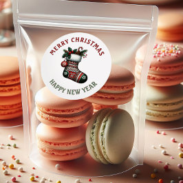 Rode & Groene Kerstkous Kerstmis & Nieuwjaar Ronde Sticker