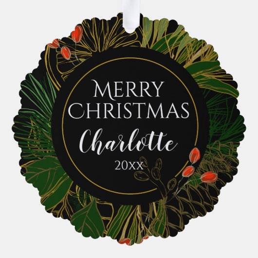 RODE & GROENE KERSTKRANS, GEPERSONALISEERD ORNAMENT KAART (Achterkant)