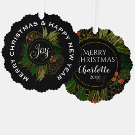 RODE & GROENE KERSTKRANS, GEPERSONALISEERD ORNAMENT KAART