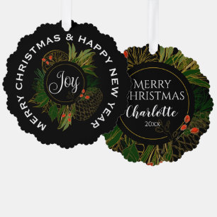 RODE & GROENE KERSTKRANS, GEPERSONALISEERD ORNAMENT KAART