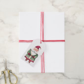 Rode groene kerstman cadeaulabel (Met Touw)