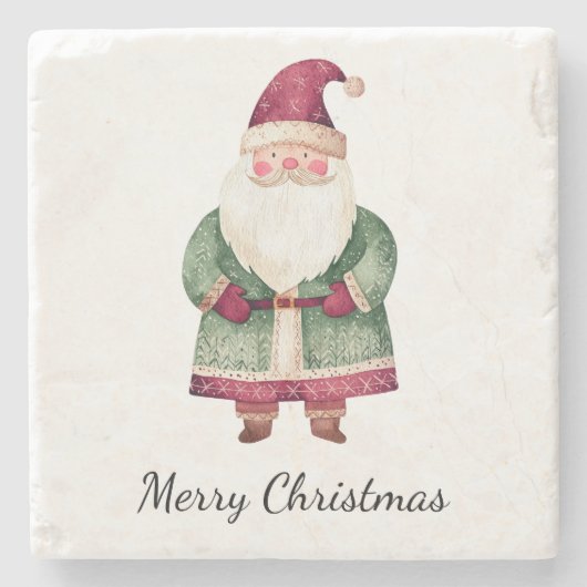 Rode groene kerstman stenen onderzetter (Voorkant)