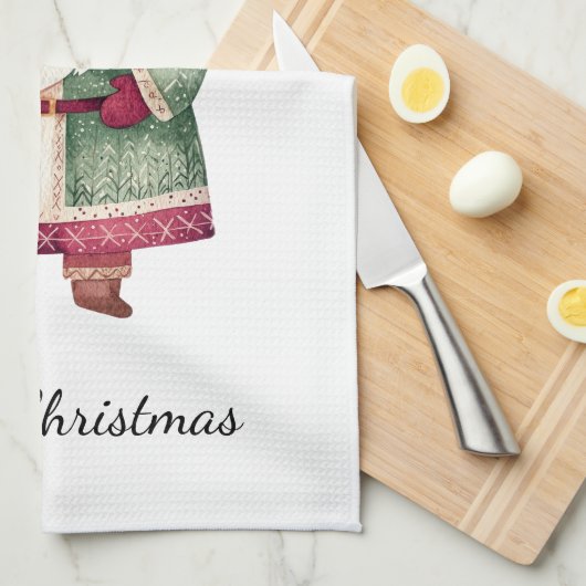 Rode groene kerstman theedoek (Quarter Fold)