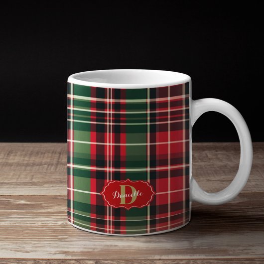 Rode Groene Kerstmis Feestelijke Plaid Monogram Va Koffiemok
