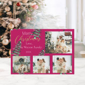 Rode groene kerstpagode bomen 5-foto feestdagenkaart