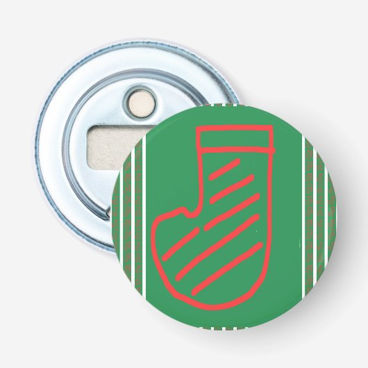 Rode groene kerstsok op groen button flesopener (Voorkant)