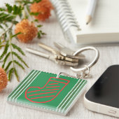 Rode groene kerstsok op groen sleutelhanger (Voorkant Rechts)