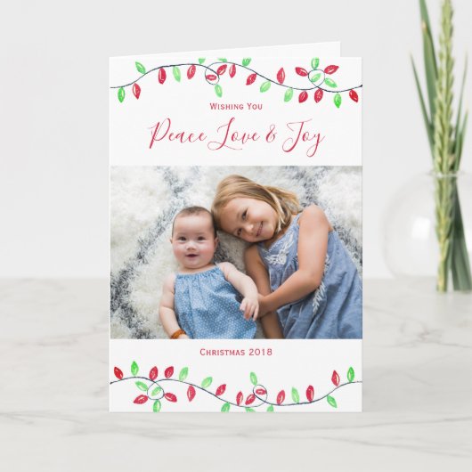 Rode Groene Kerstverlichting Kerstmis Foto Feestdagen Kaart (Voorkant)