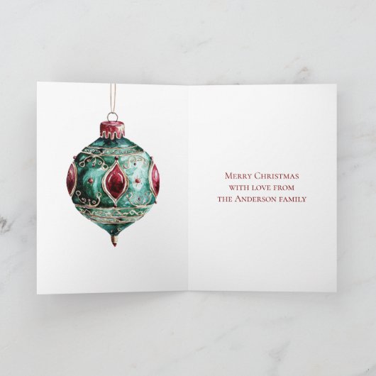 Rode groene kerstversiering kaart (Binnen)