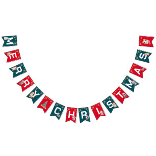 Rode Groene kitten kat Santa Vrolijk Kerstfeest Vlaggetjes